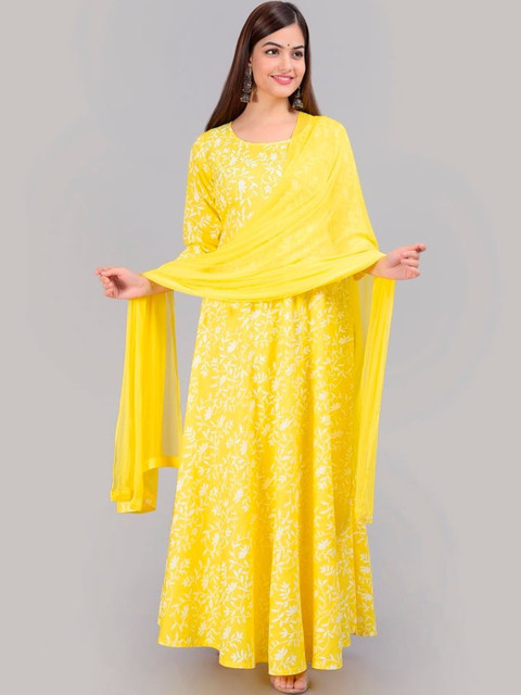 Sangria Printed Round Neck Ankle Length Anarkali Kurta With Dupatta