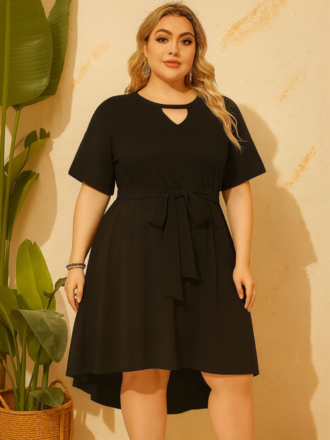 AMEEZA Keyhole Neck A-Line Dress