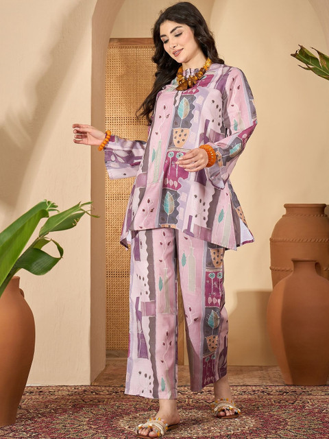 SANSKRUTIHOMES Embellished Round Neck Top & Trousers Co-Ords