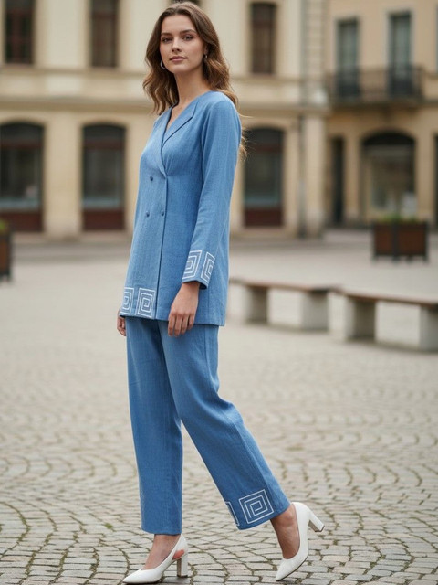 Indibelle Embroidered Cotton V-Neck Tunic & Trousers Co-Ords - Image 3