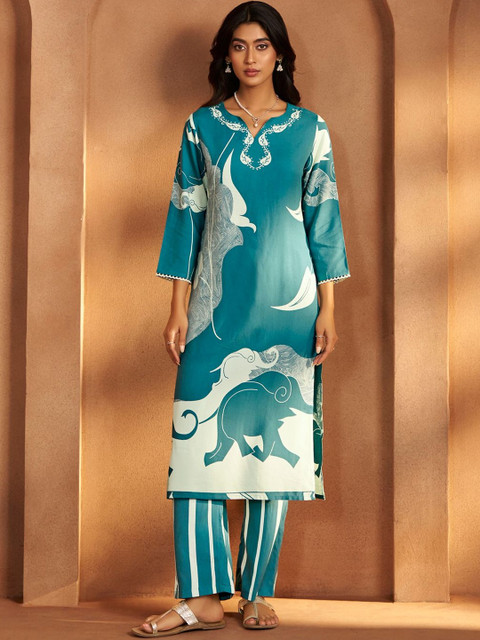 Anouk Printed Round Neck Top & Trousers Co-Ords