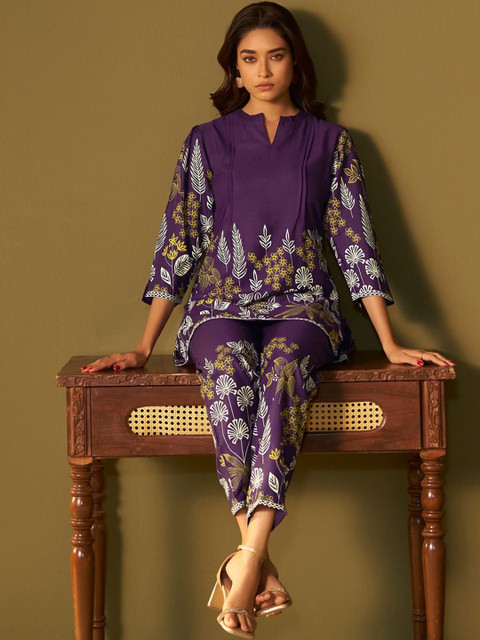 Anouk Printed Mandarin Collar Top & Trousers Co-Ords