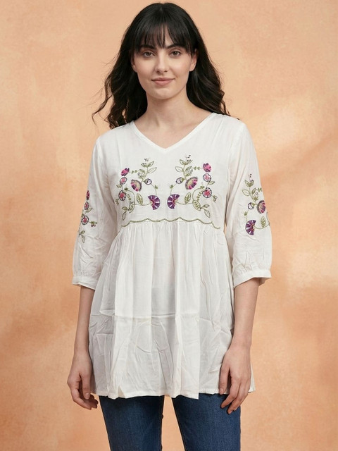 all about you Floral Embroidered Cotton Empire Top