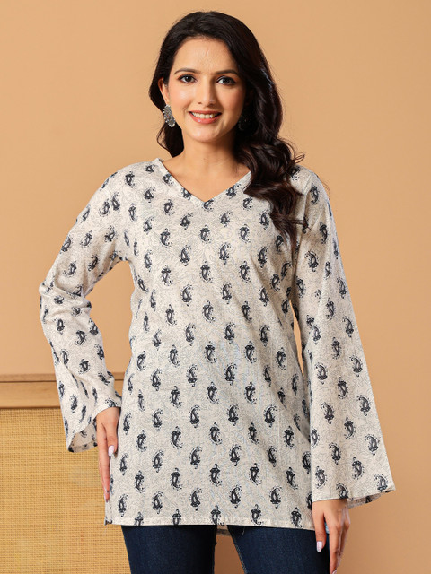 L R TEXTILES Ethnic Motifs Printed V-Neck Pure Cotton Kurti