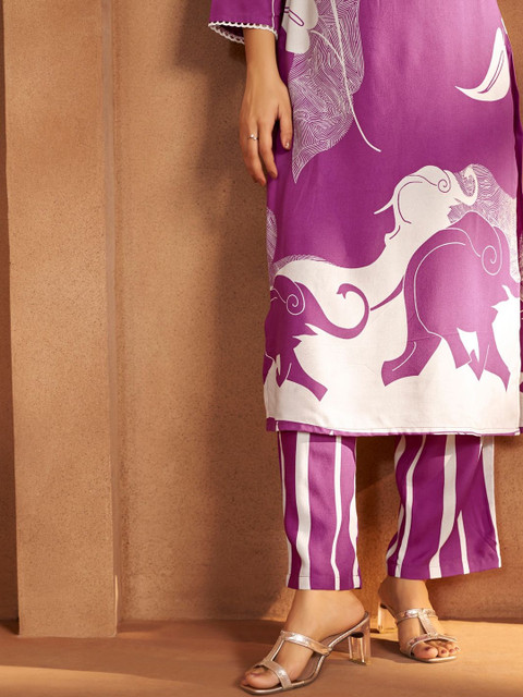 Anouk Printed Round Neck Top & Trousers Co-Ords - Image 4