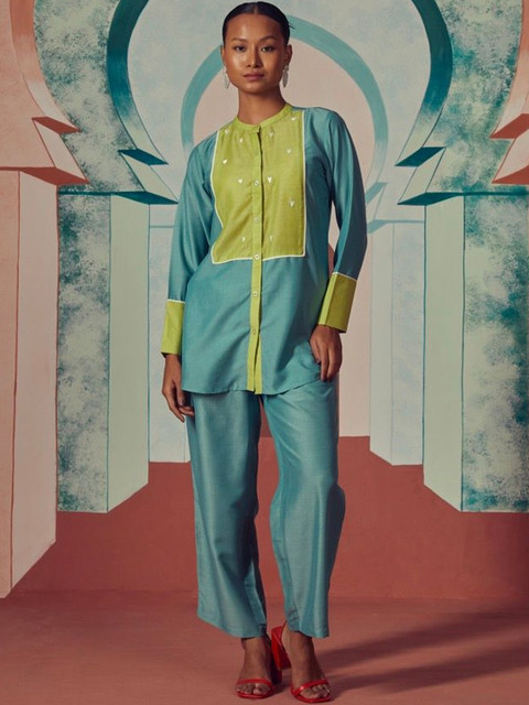 Anouk Colourblocked Mandarin Collar Top & Trousers Co-Ords