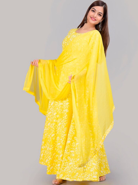 Sangria Printed Round Neck Ankle Length Anarkali Kurta With Dupatta - Image 3