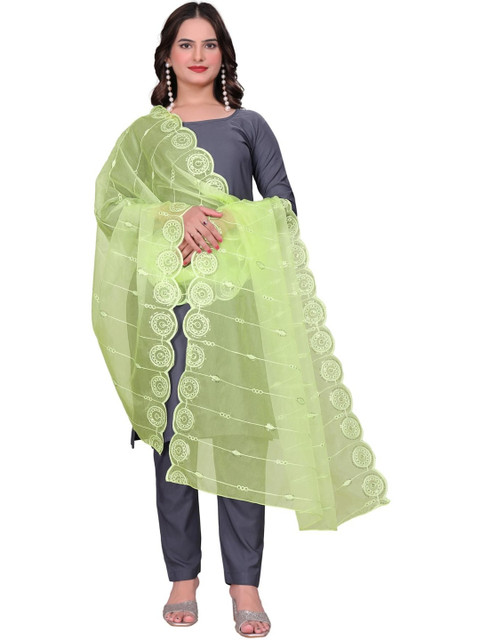 SEKMANY Embroidered Organza Ikat Dupatta with Sequinned