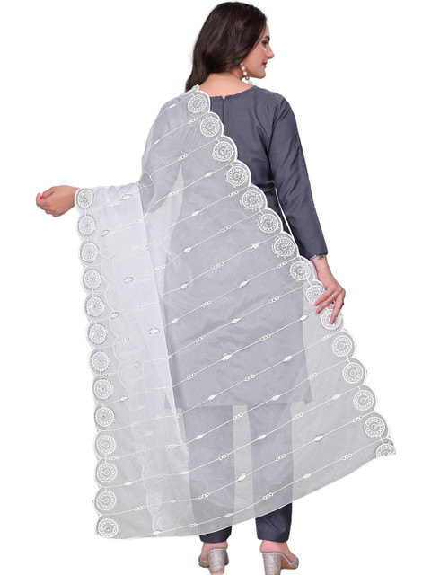SEKMANY Embroidered Organza Ikat Dupatta with Sequinned - Image 5