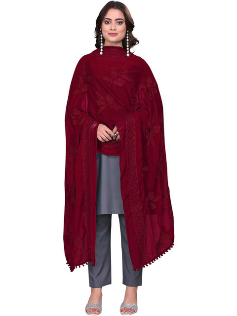 SEKMANY Embroidered Ikat Dupatta with Thread Work