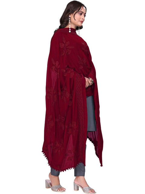 SEKMANY Embroidered Ikat Dupatta with Thread Work - Image 3