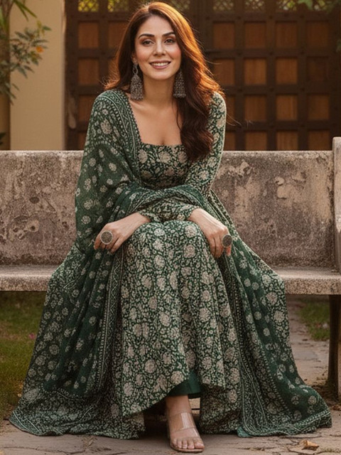 PITRIS Women Ethnic Motifs Printed Regular Kurta with Trousers & With Dupatta