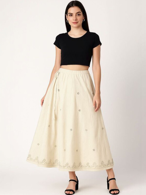 NATURALFAB Embellished Flared Maxi Skirts