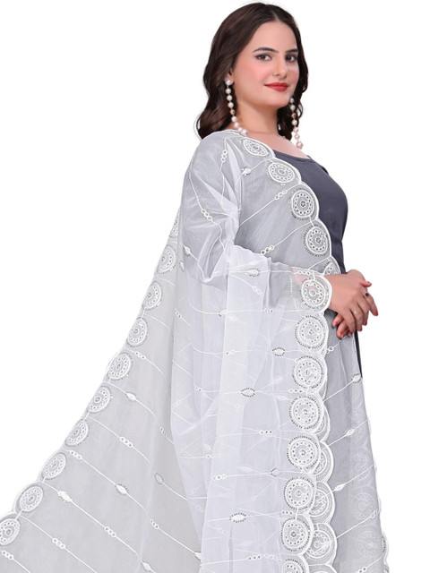 SEKMANY Embroidered Organza Ikat Dupatta with Sequinned - Image 2