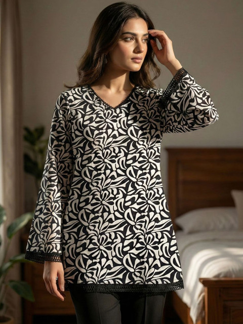 Ishqira Print Bell Sleeve Ruffles Top