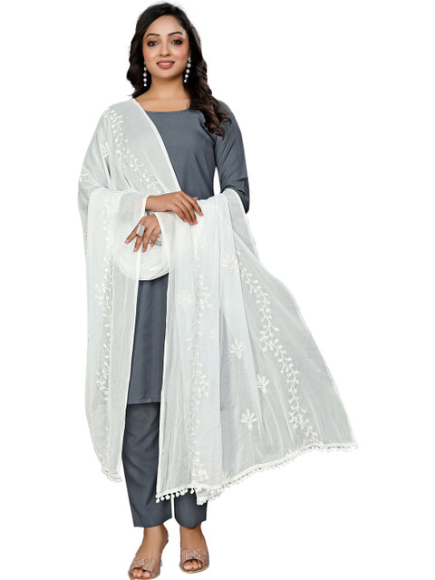 SEKMANY Embroidered Ikat Dupatta with Thread Work