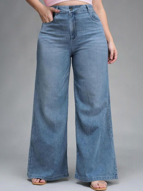 VBEAUTI Women Jean Wide Leg High-Rise Light Fade Stretchable Jeans