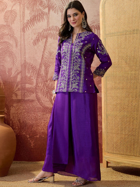 Sangria Embroidered V-Neck Co-Ords - Image 6
