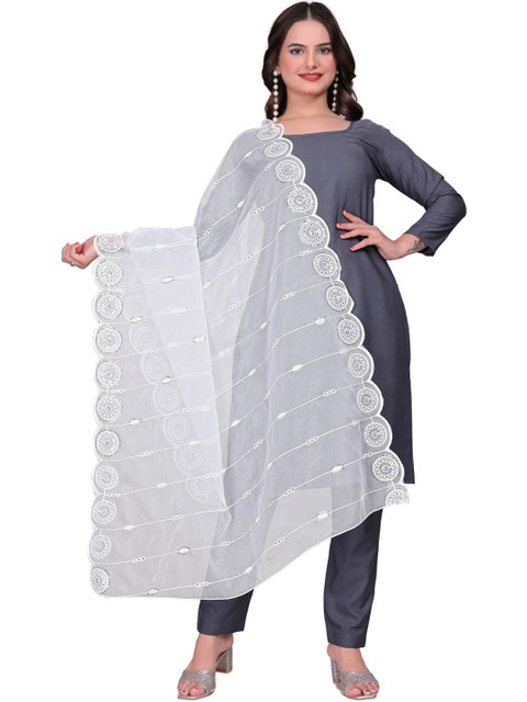 SEKMANY Embroidered Organza Ikat Dupatta with Sequinned
