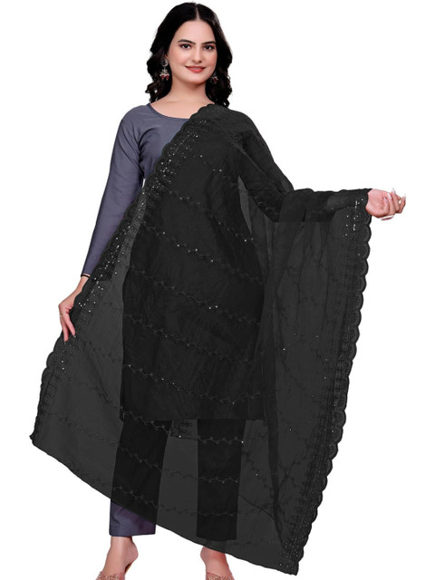 SEKMANY Embroidered Organza Leheriya Dupatta with Sequinned