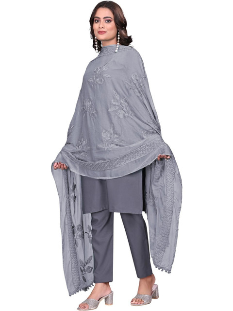 SEKMANY Embroidered Ikat Dupatta with Thread Work