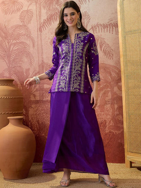 Sangria Embroidered V-Neck Co-Ords - Image 7