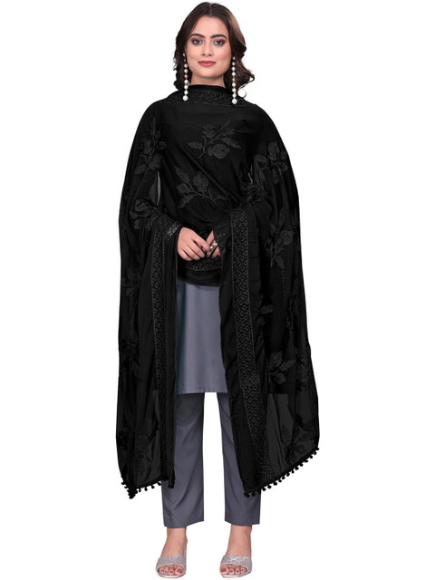 SEKMANY Embroidered Ikat Dupatta with Thread Work