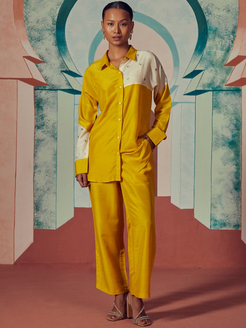 Anouk Colourblocked Shirt Collar Shirt & Trousers Co-Ords