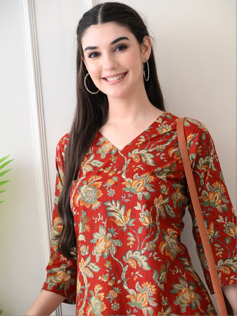 Anouk Mirage Floral Printed V-Neck Pure Cotton Kurti