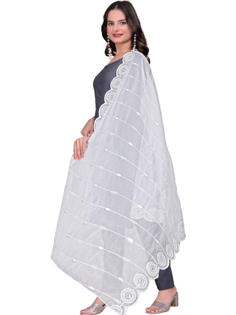SEKMANY Embroidered Organza Ikat Dupatta with Sequinned - Image 3