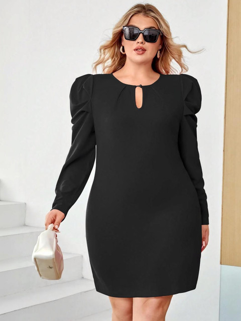 Sztori Keyhole Neck Puff Sleeve Sheath Dress
