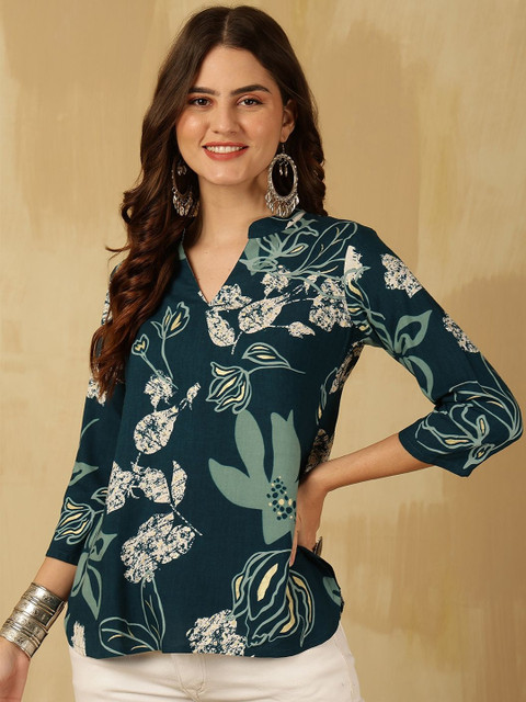 Anouk Mirage Print Mandarin Collar Top