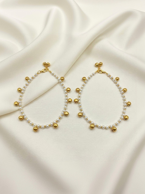 JEWELOPIA Gold-Plated Artificial Beads Anklet - Image 5