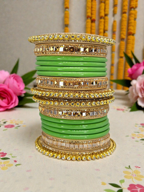 NY LIFESTYLES Set Of 16 Stone-Studded & Beaded Bangles