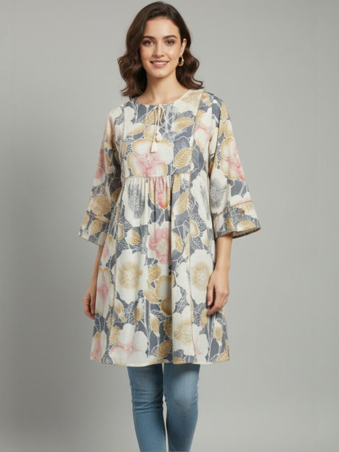 Tilton Floral Print Flared Sleeve A-Line Dress