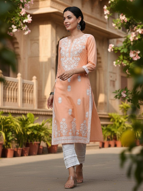 KALINI Ethnic Motifs Embroidered Chikankari Kurta - Image 6