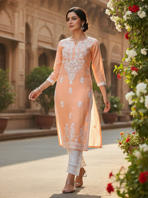 KALINI Ethnic Motifs Embroidered Chikankari Kurta - Image 4