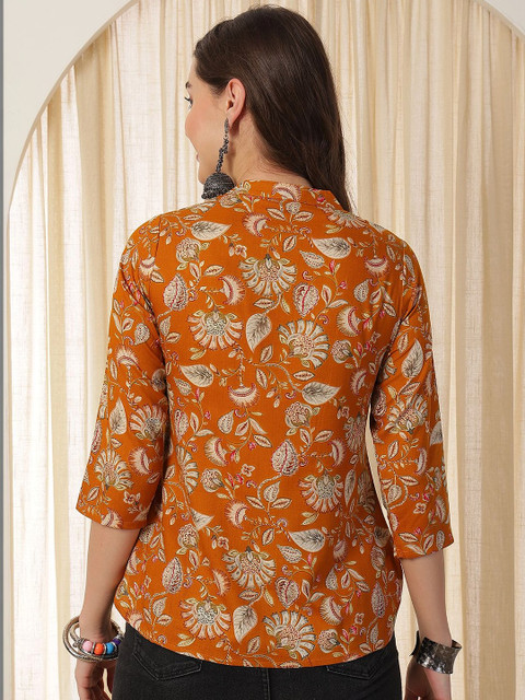 Anouk Mirage Floral Print Mandarin Collar Top - Image 6