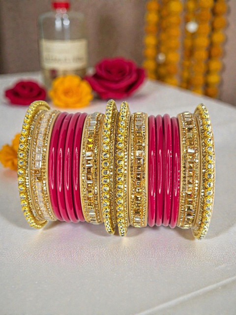 NY LIFESTYLES Set Of 16 Stone-Studded & Beaded Bangles - Image 2