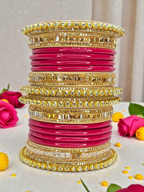 NY LIFESTYLES Set Of 16 Stone-Studded & Beaded Bangles