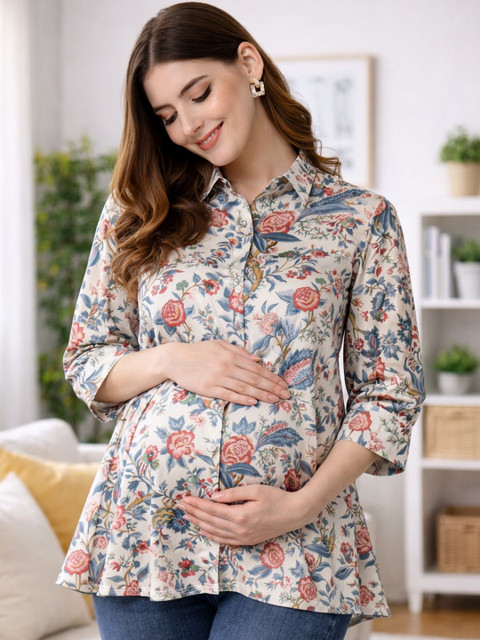 angloindu Women Classic Floral Printed Maternity Shirt