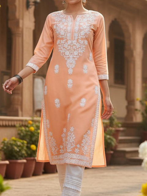 KALINI Ethnic Motifs Embroidered Chikankari Kurta - Image 3