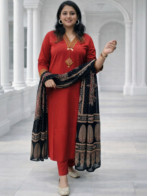 KALINI Women Ethnic Motifs Embroidered Regular Thread Work Kurta with Trousers & With Dupatta