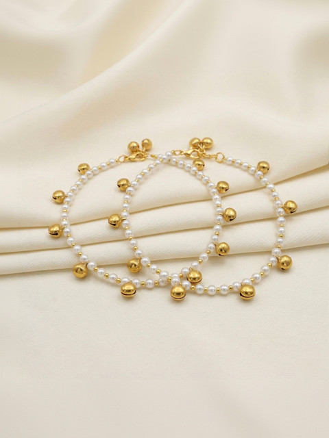 JEWELOPIA Gold-Plated Artificial Beads Anklet - Image 3