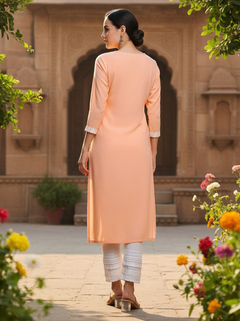 KALINI Ethnic Motifs Embroidered Chikankari Kurta - Image 5