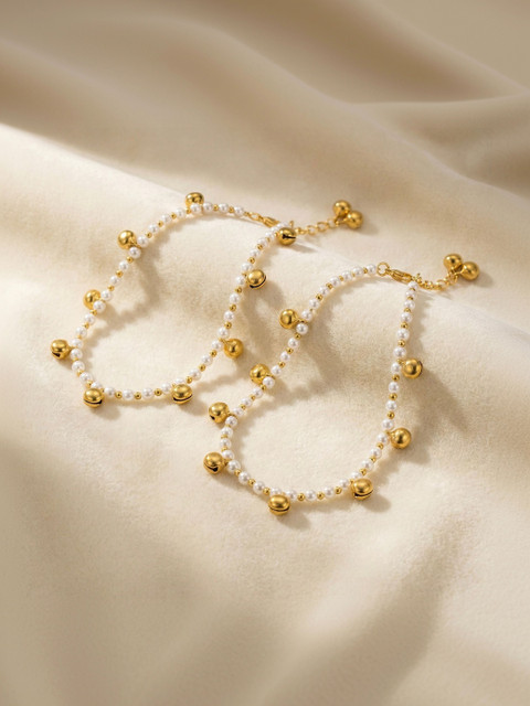 JEWELOPIA Gold-Plated Artificial Beads Anklet - Image 2