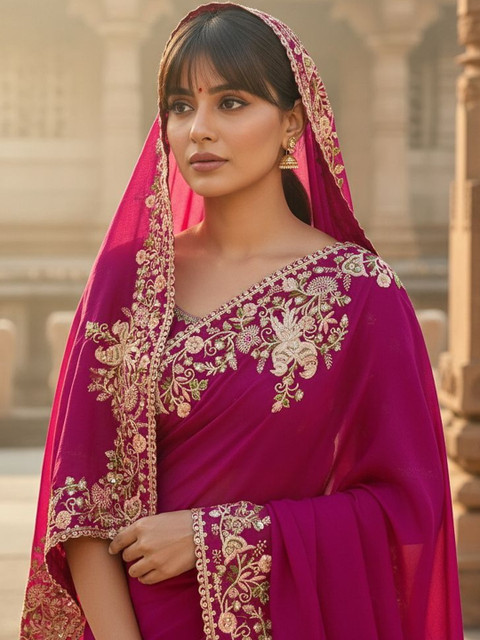 FABLAND Embellished Embroidered Pure Georgette Heavy Work Saree - Image 2
