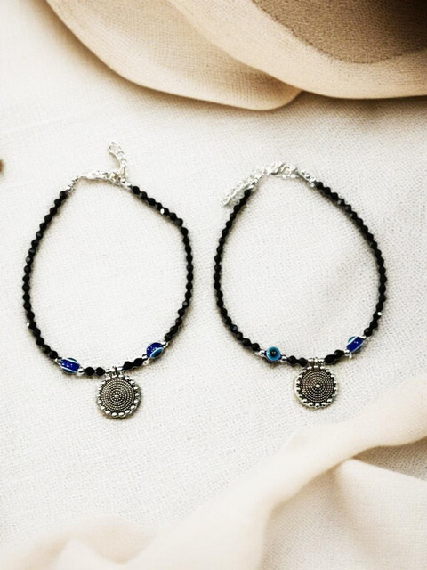 ANIKAS CREATION Silver-Plated Artificial Beads Anklet