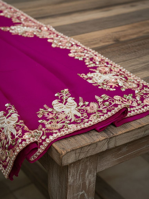 FABLAND Embellished Embroidered Pure Georgette Heavy Work Saree - Image 7