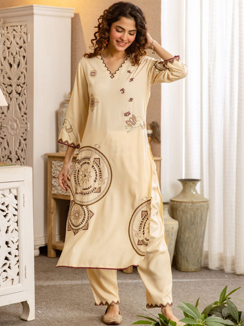 Indo Era Embroidered Tunic With Trousers Co-Ords